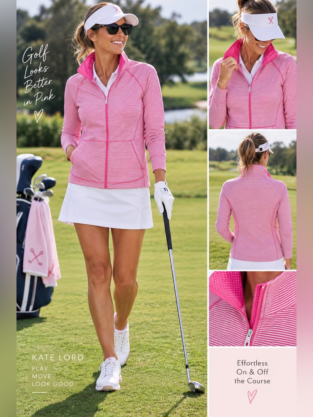NWT Kate Lord Women’s Golf Jacket Passion Pink White Stripe Medium